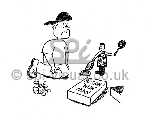Boy with action new man toy cartoon illustration