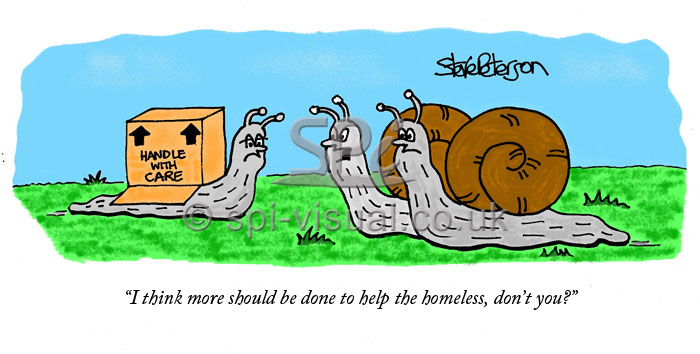 Homeless snails cartoon illustration