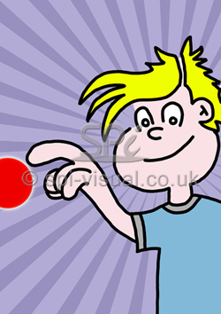 Kid pushing red button cartoon illustration